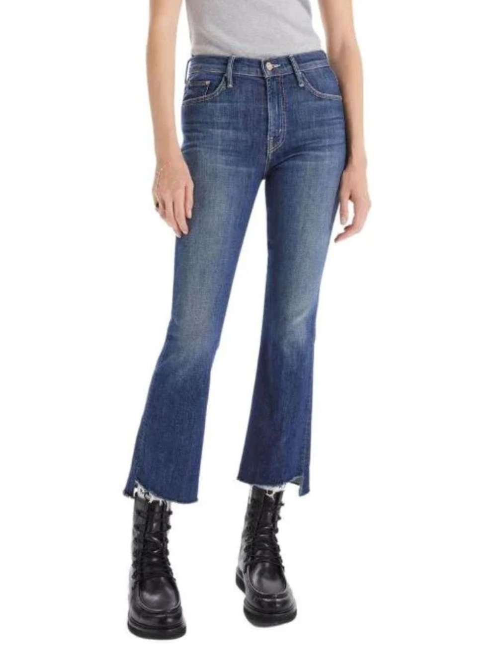 MOTHER The Insider Crop Step Fray Hem High-Rise Jeans Blue Sz 28